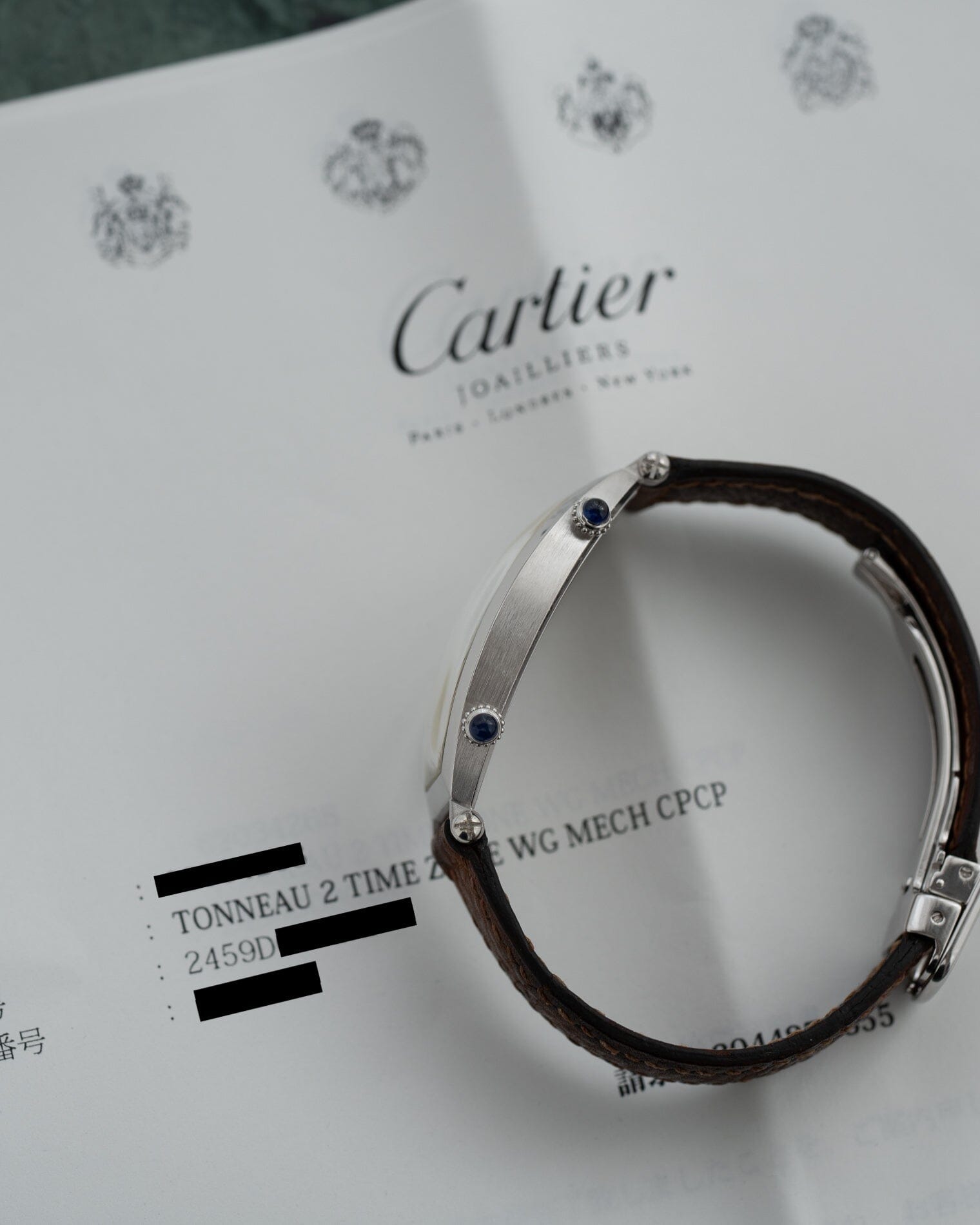 Cartier Tonneau 2459D Dual Time WG CPCP Watch CARTIER