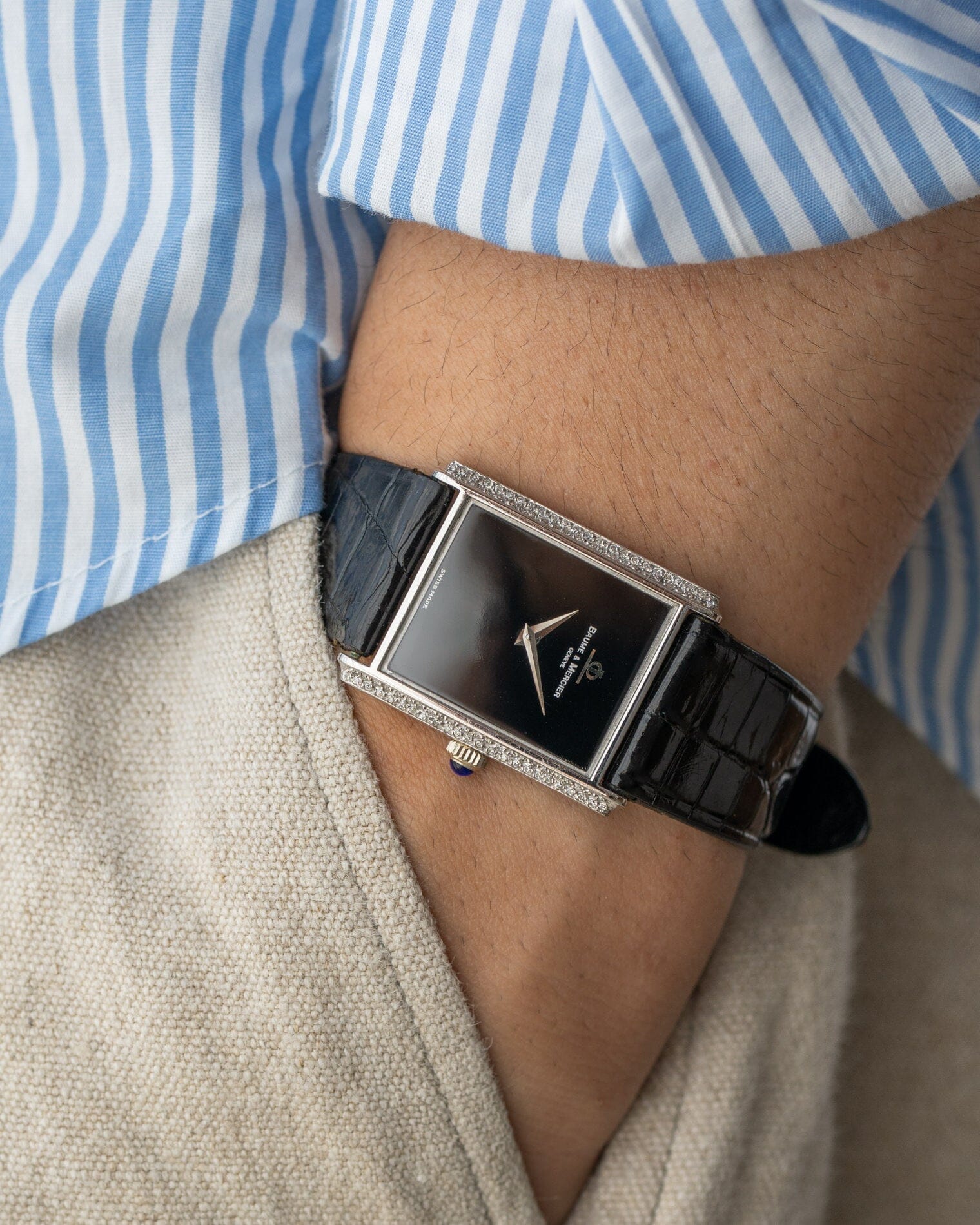 ボーム&メルシエ レクタングル 37205 WG ブラックダイアル Watch BAUME&MERCIER
