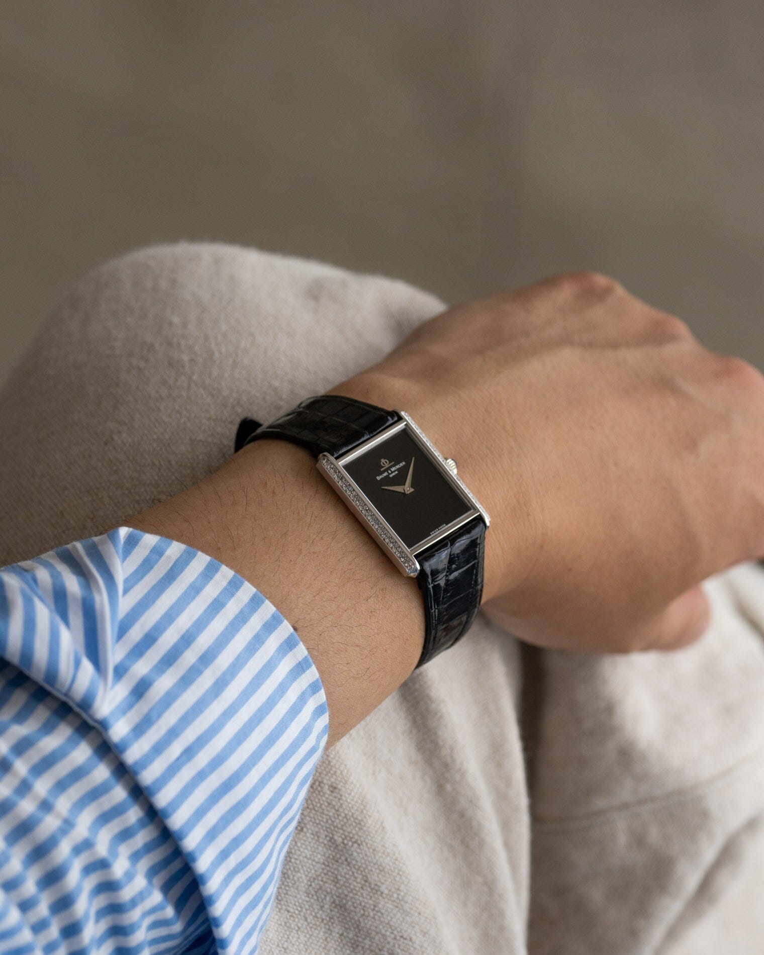 ボーム&メルシエ レクタングル 37205 WG ブラックダイアル Watch BAUME&MERCIER