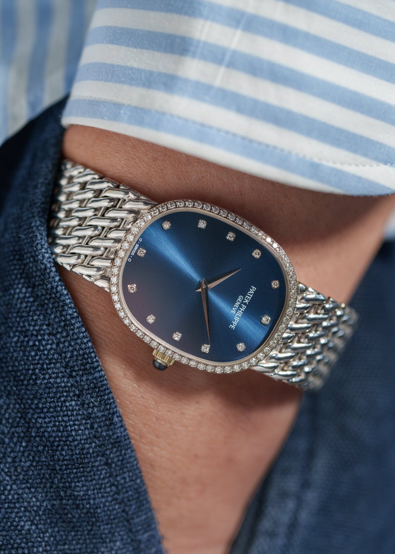Patek Philippe ゴールデンエリプス 3849 WG ベゼルダイヤ ブルーダイアル 保証書付き Watch PATEK PHILIPPE