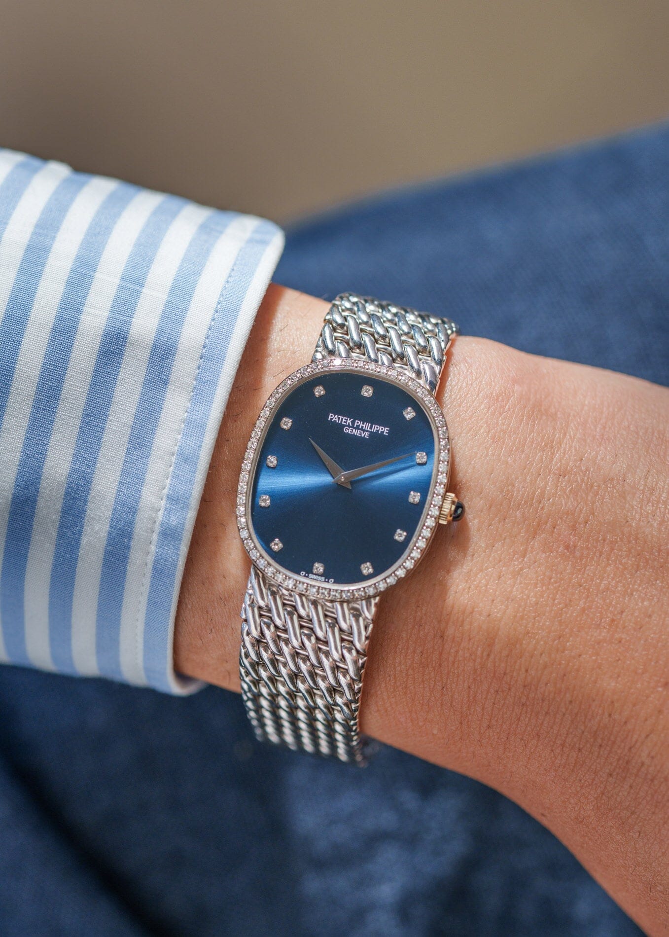 Patek Philippe ゴールデンエリプス 3849 WG ベゼルダイヤ ブルーダイアル 保証書付き Watch PATEK PHILIPPE