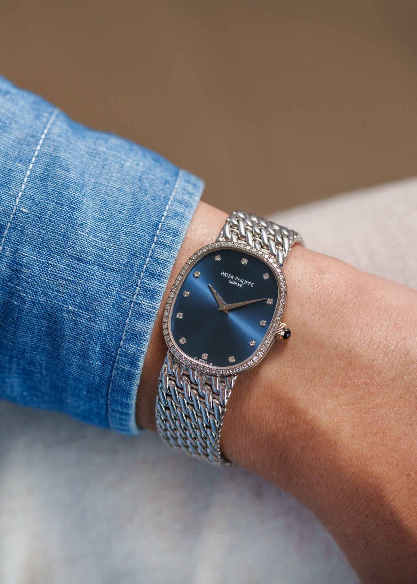 Patek Philippe ゴールデンエリプス 3849 WG ベゼルダイヤ ブルーダイアル 保証書付き Watch PATEK PHILIPPE