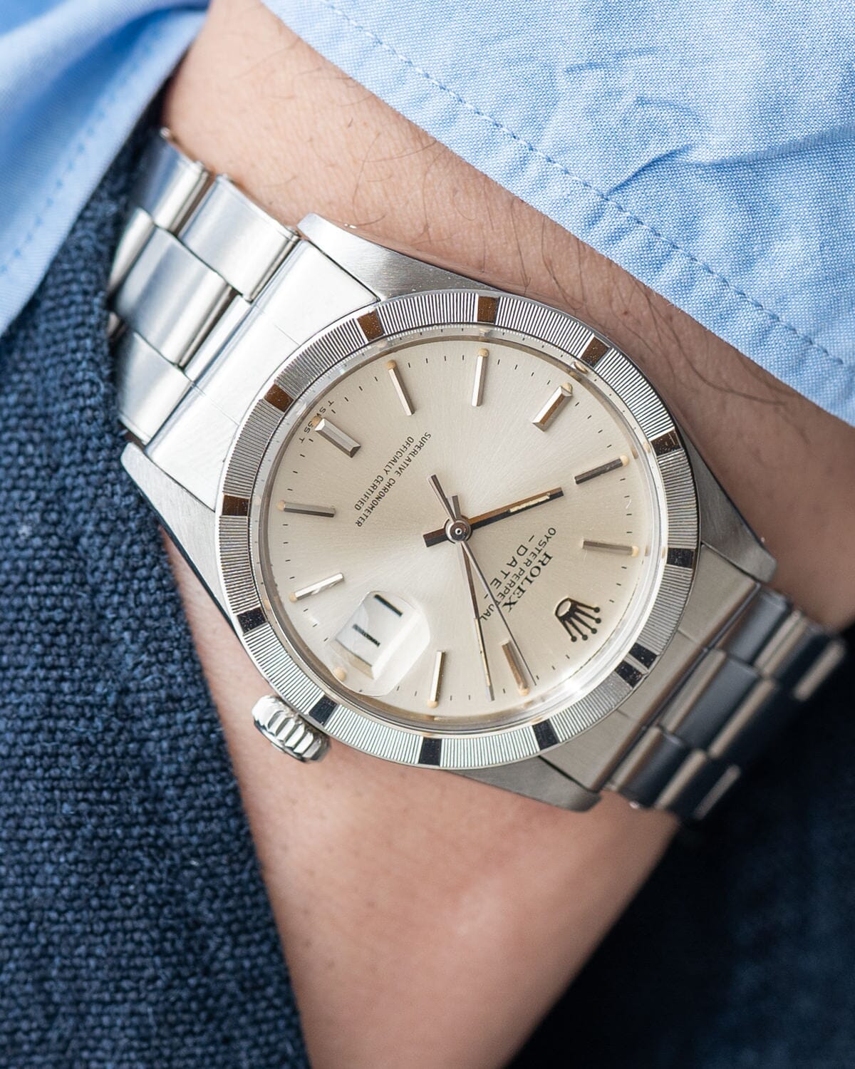 Rolex Oyster Perpetual Date 1501 Silver Dial with Riveted Bracelet Watch ROLEX