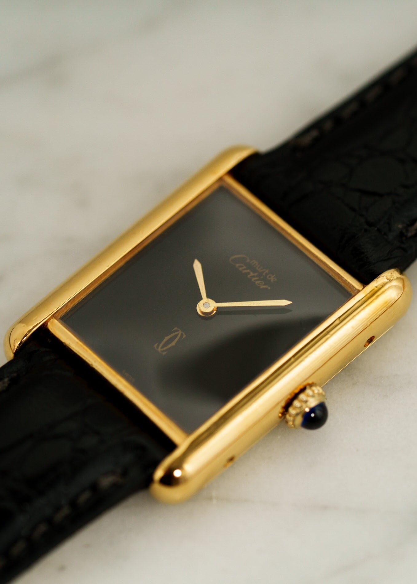 カルティエ マストタンク LM ブラックオニキス 手巻き 再メッキ済み Watch CARTIER 