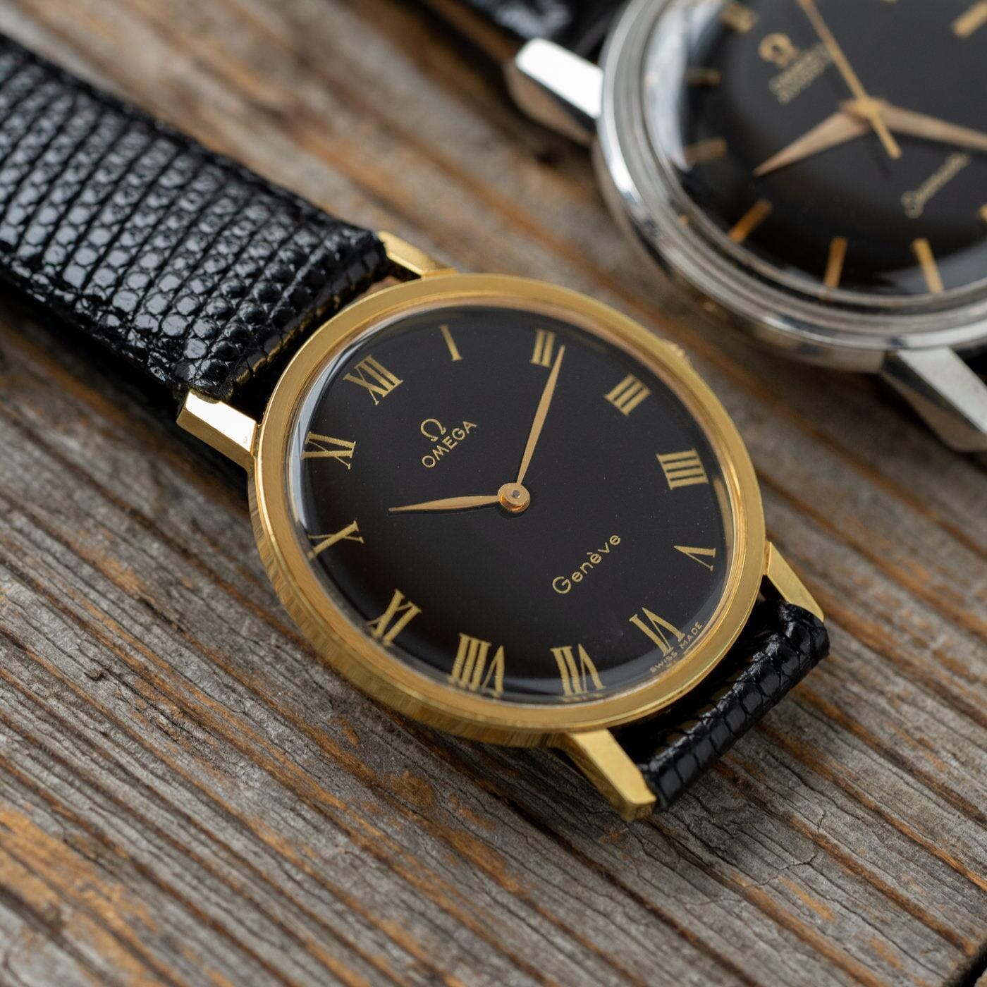 OMEGA Geneve Black Gilt Roman Dial 1970s - Arbitro