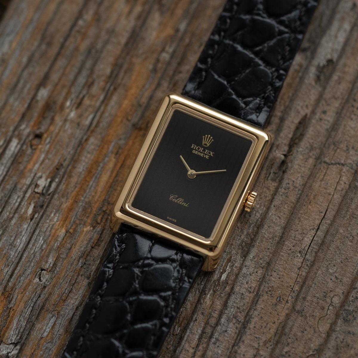 ROLEX Cellini 4103 Rectangle YG Black Dial 1970s - Arbitro