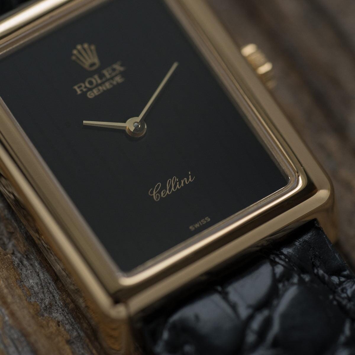 ROLEX Cellini 4103 Rectangle YG Black Dial 1970s - Arbitro