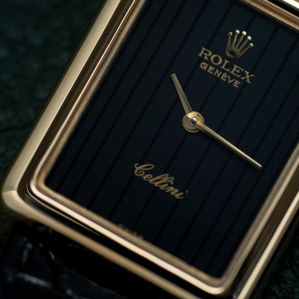 ROLEX Cellini 4103 Rectangle YG Black Dial 1970s - Arbitro